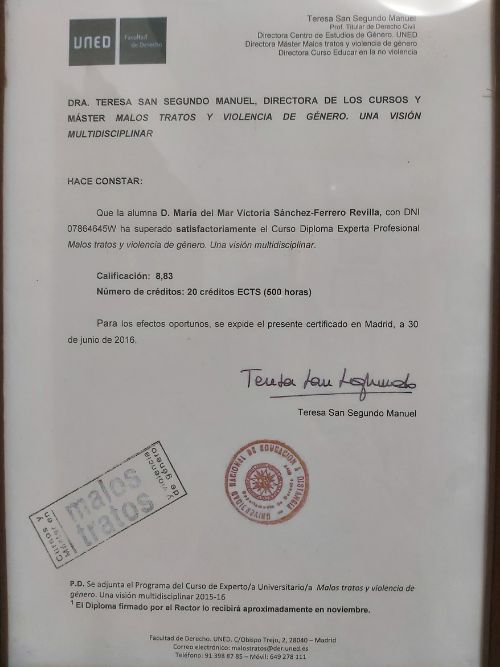 certificado experta en malos tratos y violencia de género